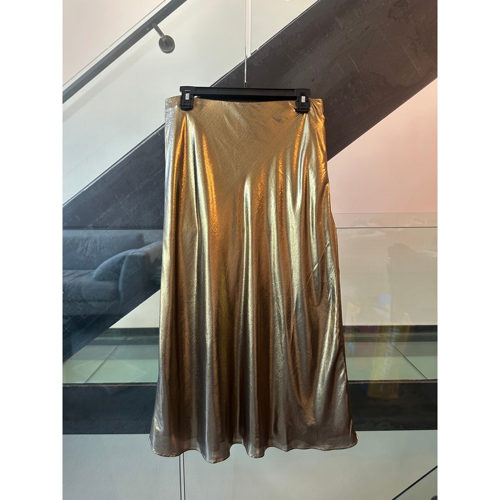 J.Crew Metallic Gold Midi Skirt A-Line Liquid Shine Size Small - Picture 5 of 5